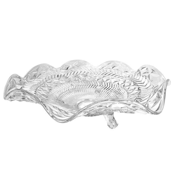 Footed Glass Vintage Centerpiece 12.75" Ruffled Top Bowl in Diamond Pattern - Picture 5 of 9